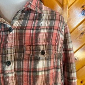 Tilley Women's Flannel Plaid Shirt Pink gray Button Up XXL cotton